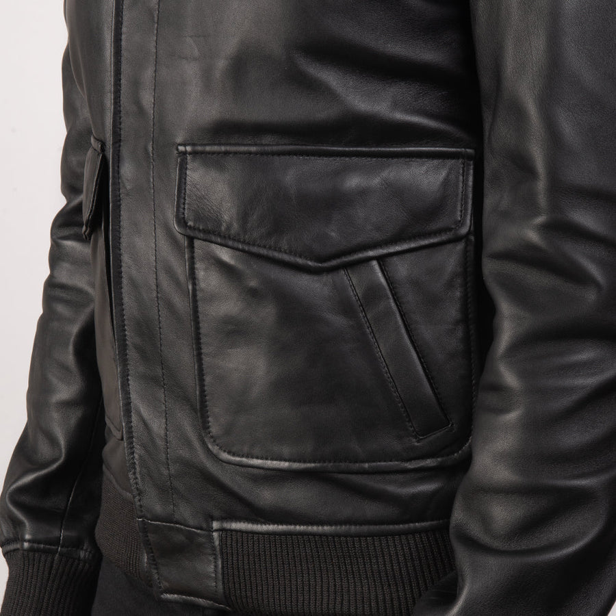 Men’s Sheepskin Leather Jacket with Shirt Collar and Button Flap