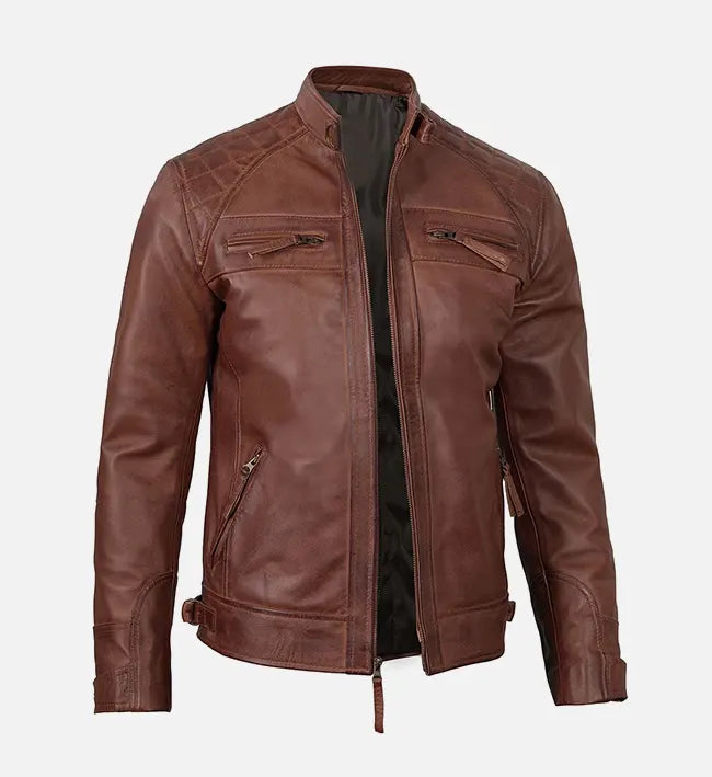 Genuine Sheepskin Brown Leather Slim Fit Jacket For Men