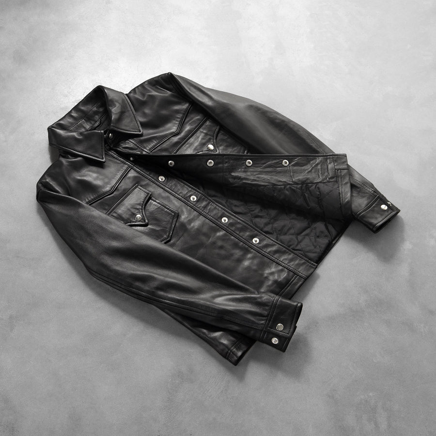 Black sheepskin genuine leather shirt collar jacket for men moto outwear