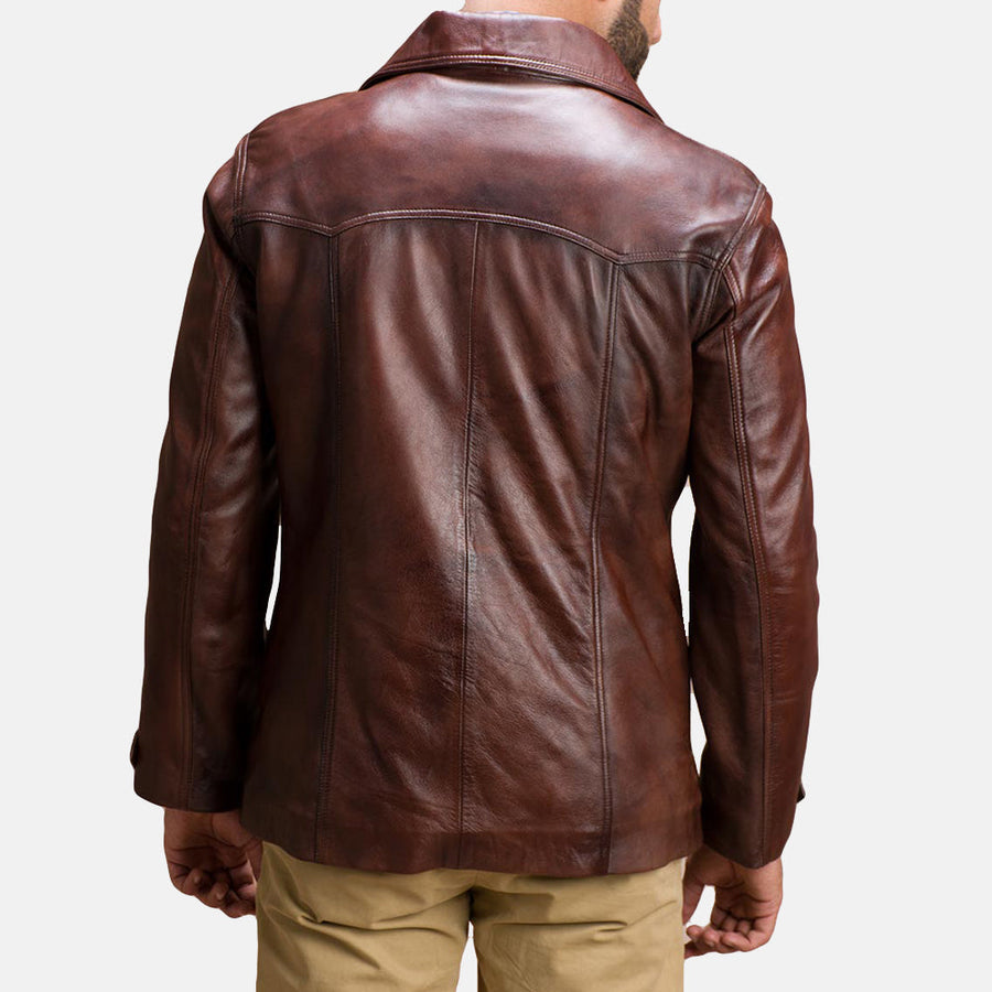 Men’s Brown Sheepskin Leather Jacket with Notch Collar