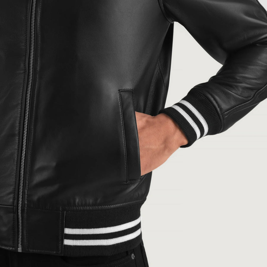 Men’s Semi-Aniline Sheepskin Leather Jacket with Rib Knit Cuffs & Hem