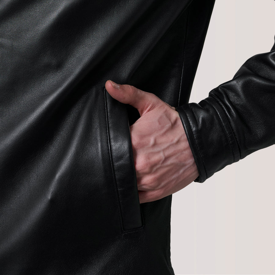 Iconic Sheepskin Leather Jacket with Suede-Lined Shirt Collar