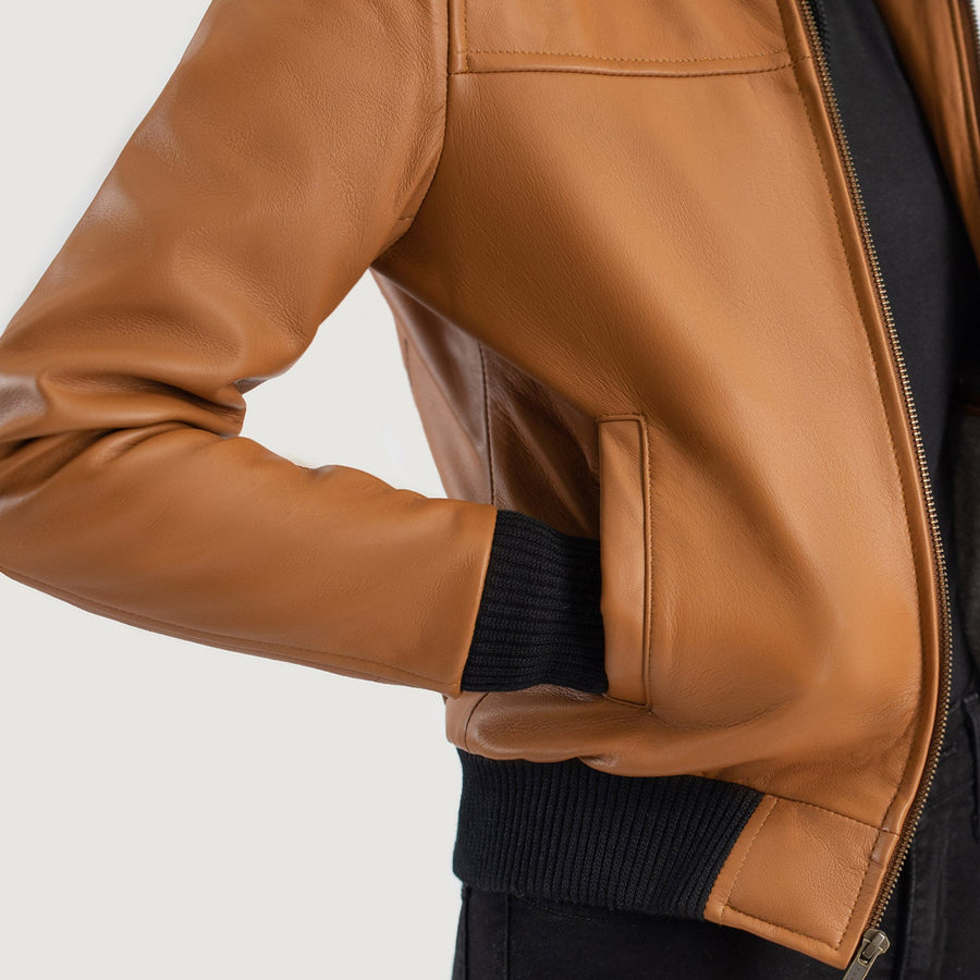 Women’s Hooded Sheepskin Leather Bomber Jacket with Fleece Lining
