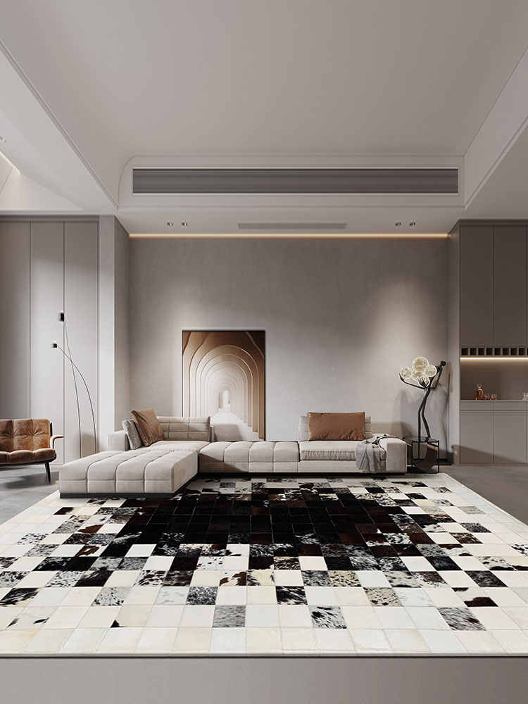 Handcrafted Cowhide Leather Patchwork Rug – Natural Hair-On Design
