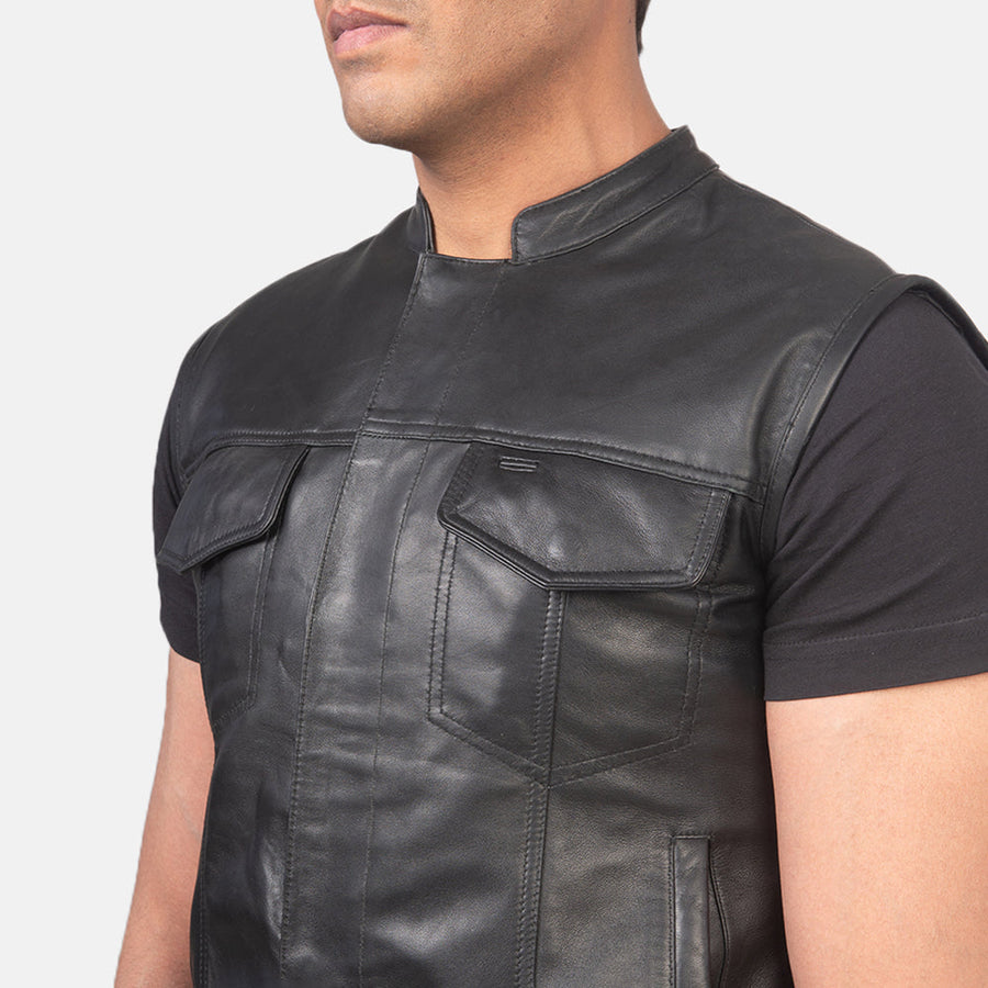 Men’s Sheepskin Leather Vest – Multicolor, Zipper with Button Flap