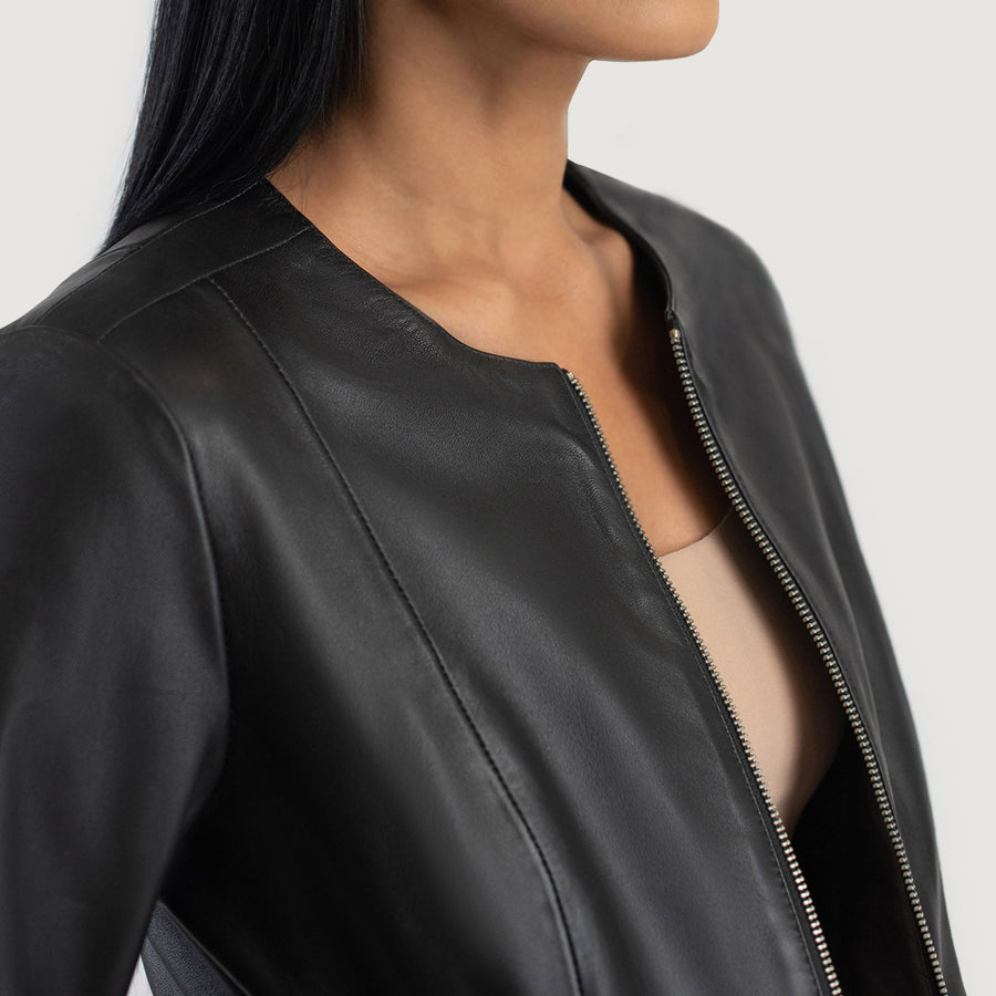 Luxury Sheepskin Collarless Leather Jacket For Women