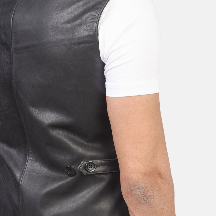 Men’s Pull-Up Cowhide Leather Vest – 5 Button Closure