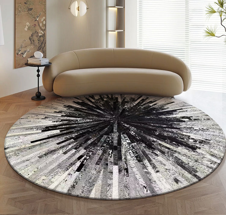 Handmade Natural Hair-On Cowhide Patchwork Round Rug – Rustic Elegance