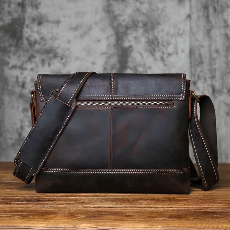 Crazy Horse Leather Laptop Messenger Bag – Crossbody Office & Business Bag
