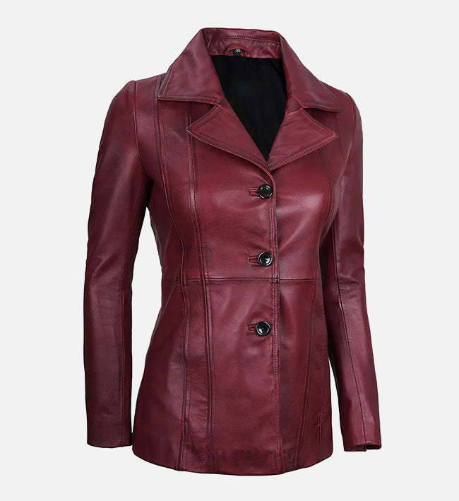 Women’s Sheepskin Three Button Real Leather Blazer – Classic Fitted Style