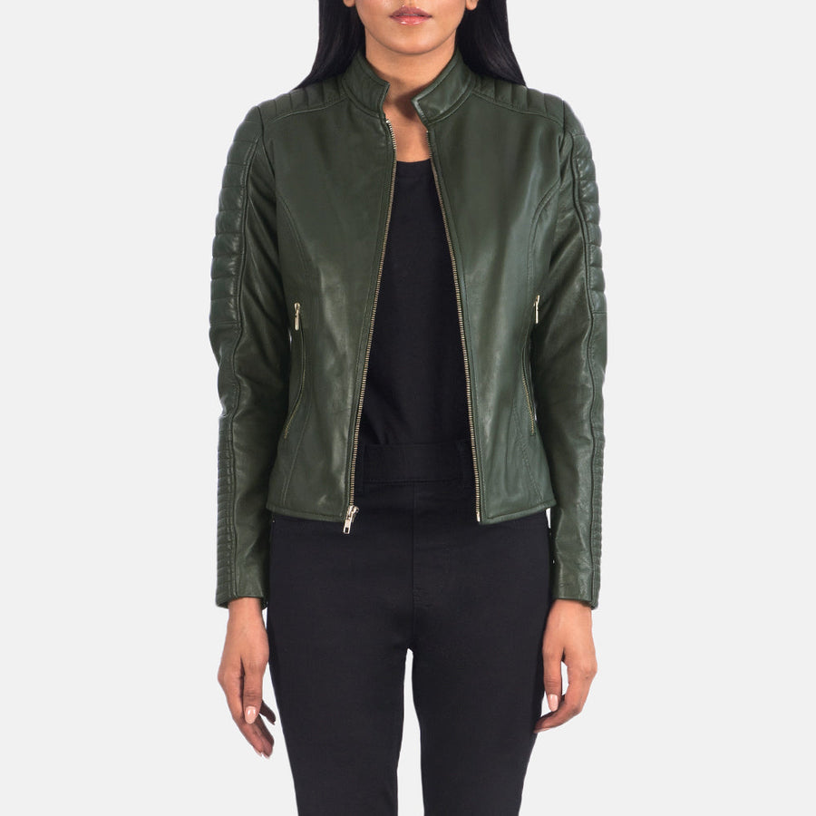 Sheepskin Genuine Leather Biker Jacket With Band Collar
