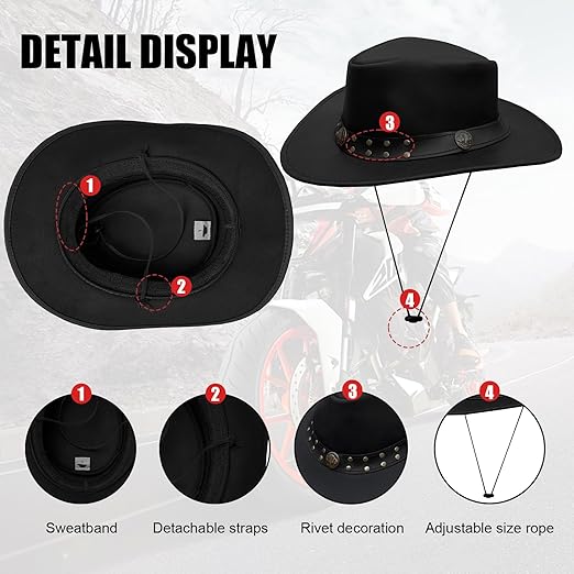 100% Real Leather Cowboy Hat | Handmade Western Style Unisex Leather Hat - Felt Studded Steampunk Hat
