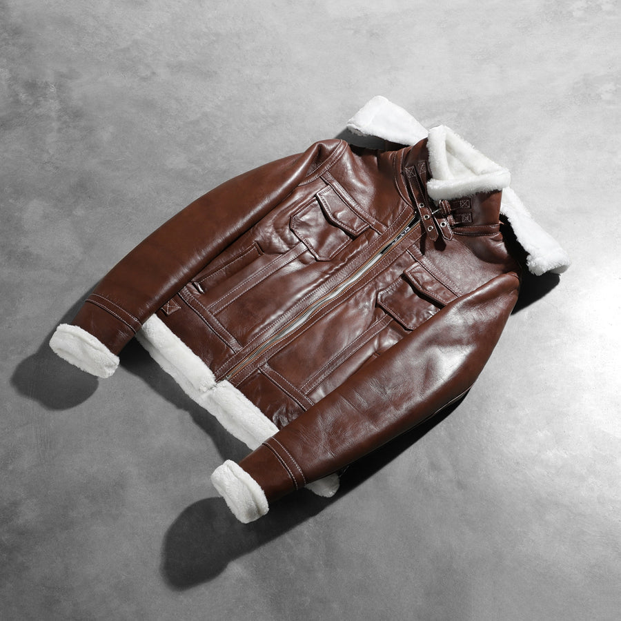 Women’s Sheepskin Leather Jacket with Faux Fur Lining & Removable Hood