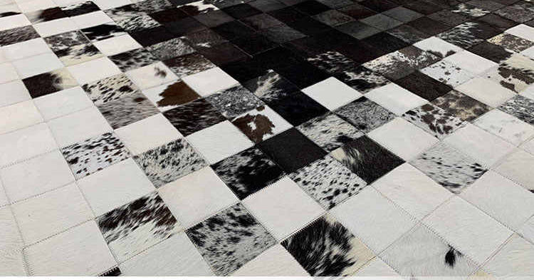 Handcrafted Cowhide Leather Patchwork Rug – Natural Hair-On Design