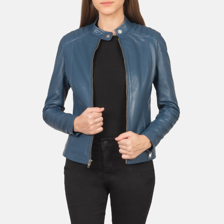 Women’s Sheepskin Genuine Leather Biker Jacket with Quilted Shoulders