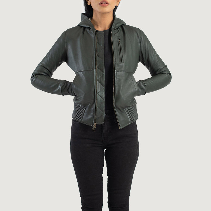 Women’s Hooded Sheepskin Leather Jacket with Fleece Lining