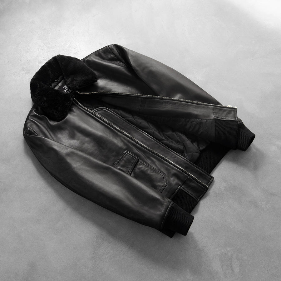 Men’s Semi-Aniline Sheepskin Leather Jacket with Removable Fur Collar