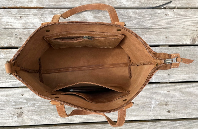 Durable Handmade Leather Tote Bag with Adjustable Shoulder Strap