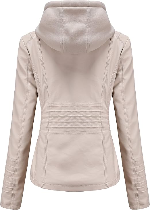 Detachable Hood Women's Real Leather Jacket - Classic Biker Style, Moto Chic Design