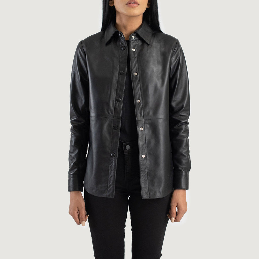 Women’s Sheepskin Leather Jacket with Shirt Collar