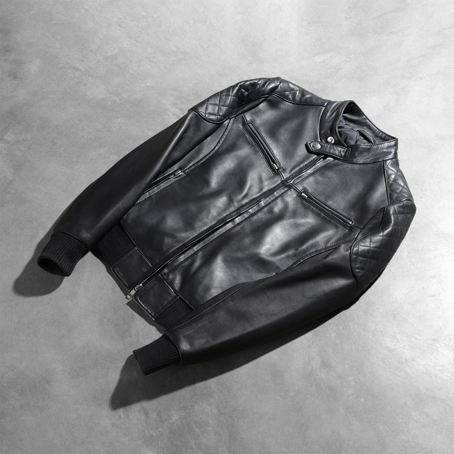 Women’s Black Genuine Sheepskin Leather Jacket with Band Collar
