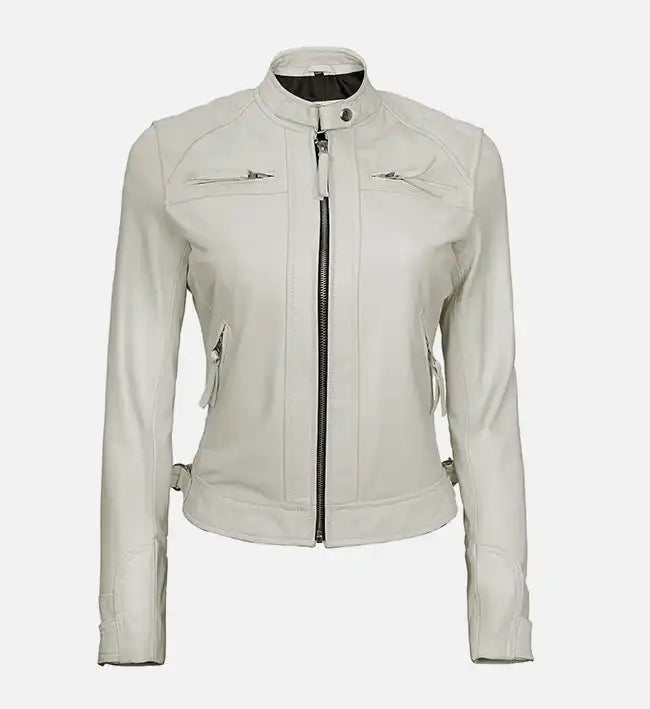 Women’s Signature Sheepskin Diamond Café Racer Leather Jacket
