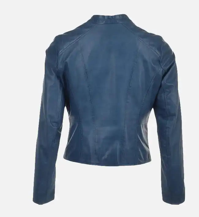 Women’s Sheepskin Leather Bomber Jacket – Classic Quilted Shoulder Design