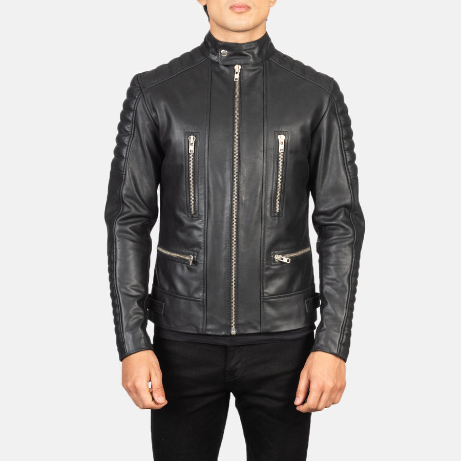 Men’s Black Semi-Aniline Cowhide Leather Rider Jacket