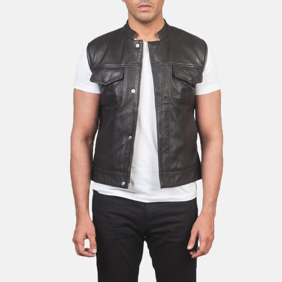 Men’s Sheepskin Leather Vest – Multicolor, Zipper with Button Flap