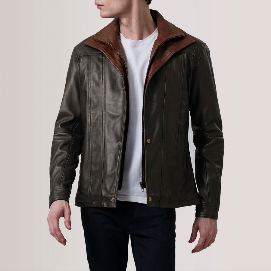Classic Sheepskin Leather Jackets with Leather-Lined Shirt Collar