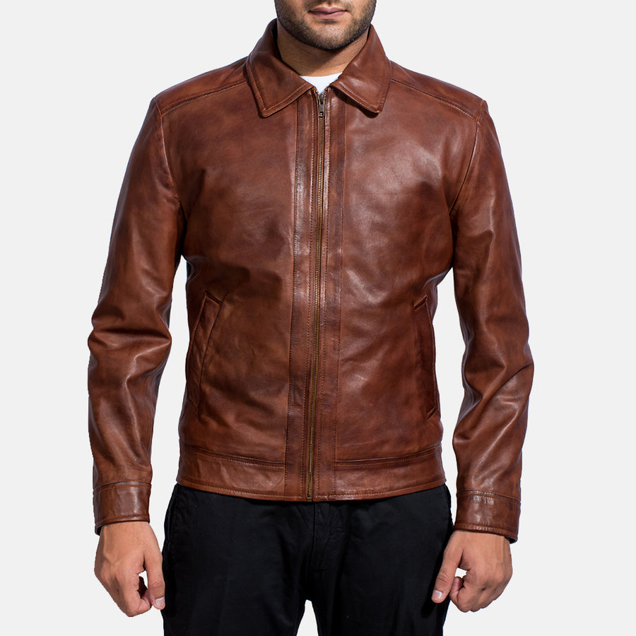 Men’s Sheepskin Leather Rider Jacket with Shirt Collar – Semi-Aniline Finish