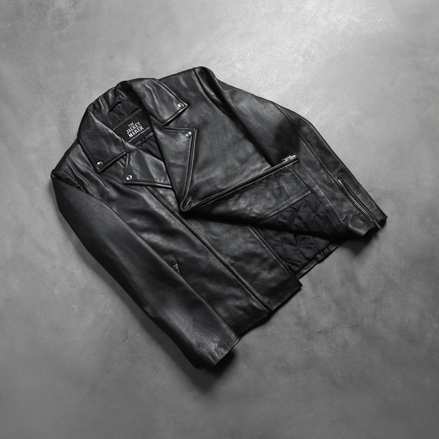 Men’s Sheepskin Leather Biker Jacket with Notch Collar