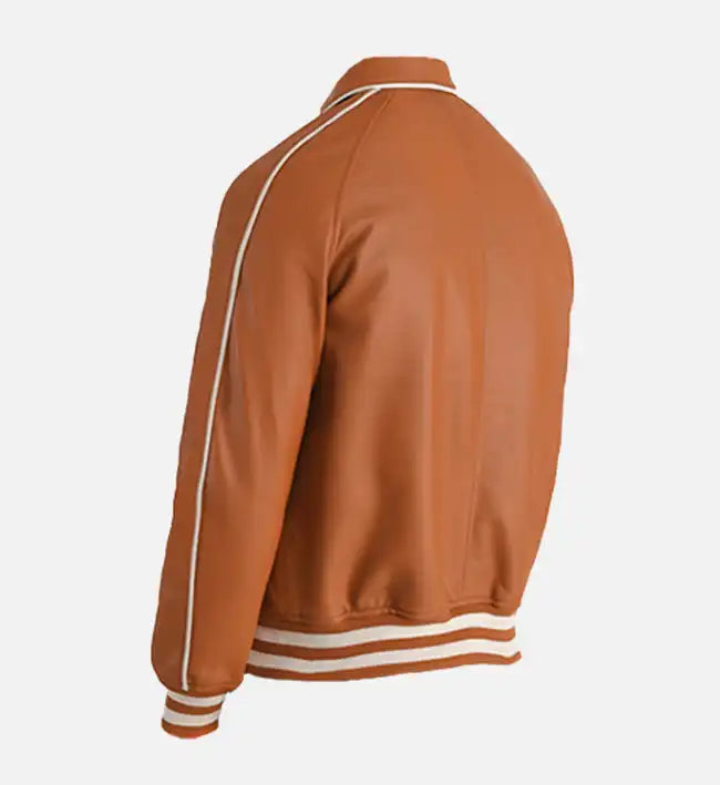 Men’s Sheepskin Leather Bomber Jacket – Shirt Collar with Ribbed Finish