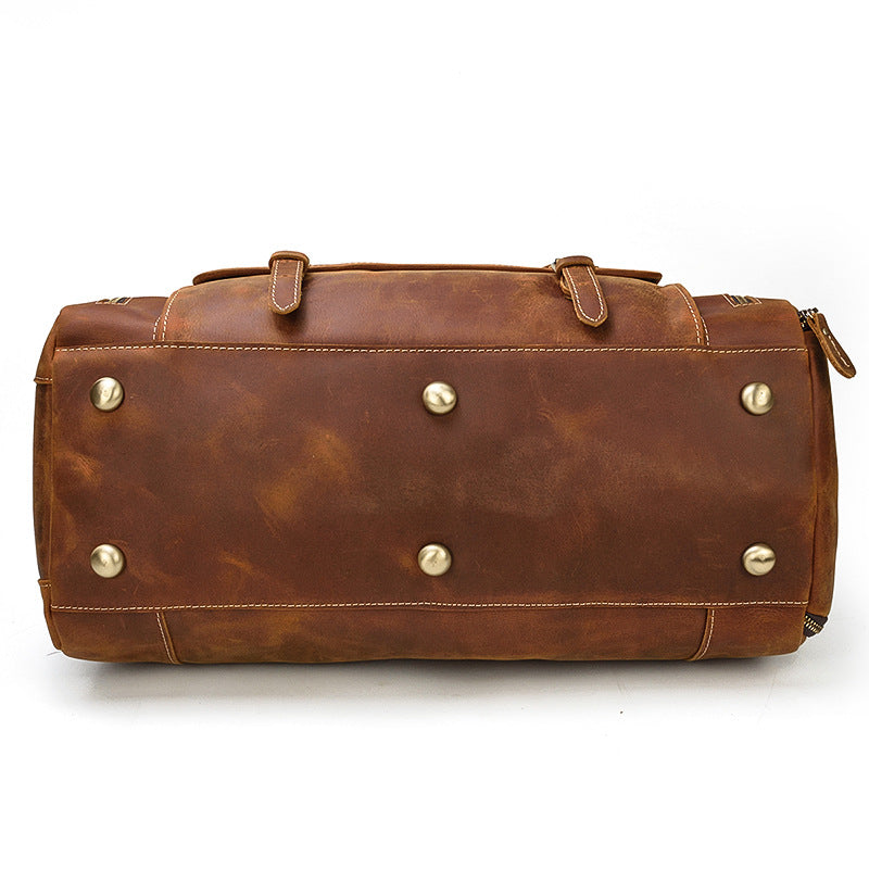 Genuine Crazy Horse Leather Duffle Bag with Shoe Compartment | Weekender Travel Bag