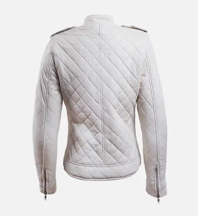 Women’s Sheepskin Leather Puffer Jacket – Black & White Quilted Design