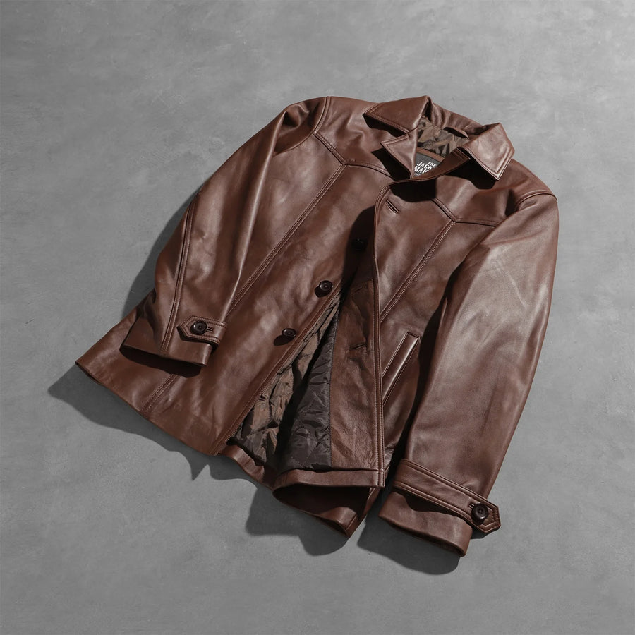 Men’s Brown Sheepskin Leather Jacket with Notch Collar