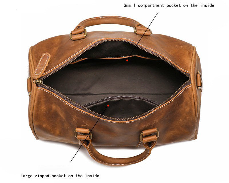 Genuine Crazy Horse Leather Duffle Bag | Vintage Weekender Travel Bag for Men & Women