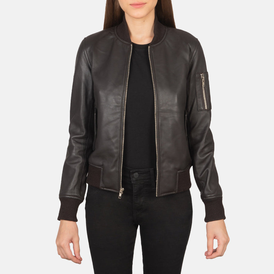 Genuine Sheepskin Leather Bomber Jacket For Women