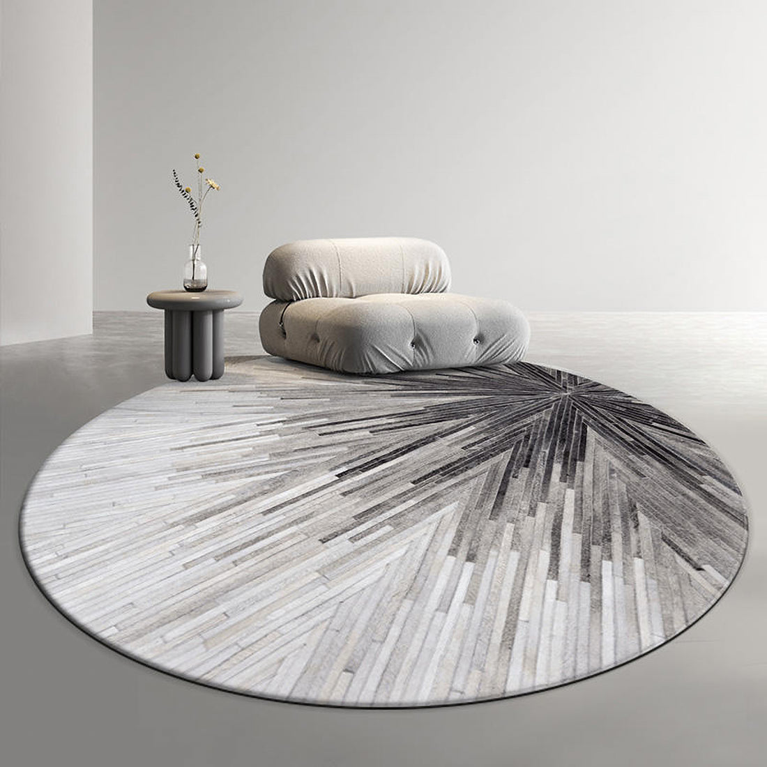 Natural Cowhide Patchwork Round Rug – Handmade Artisan Design