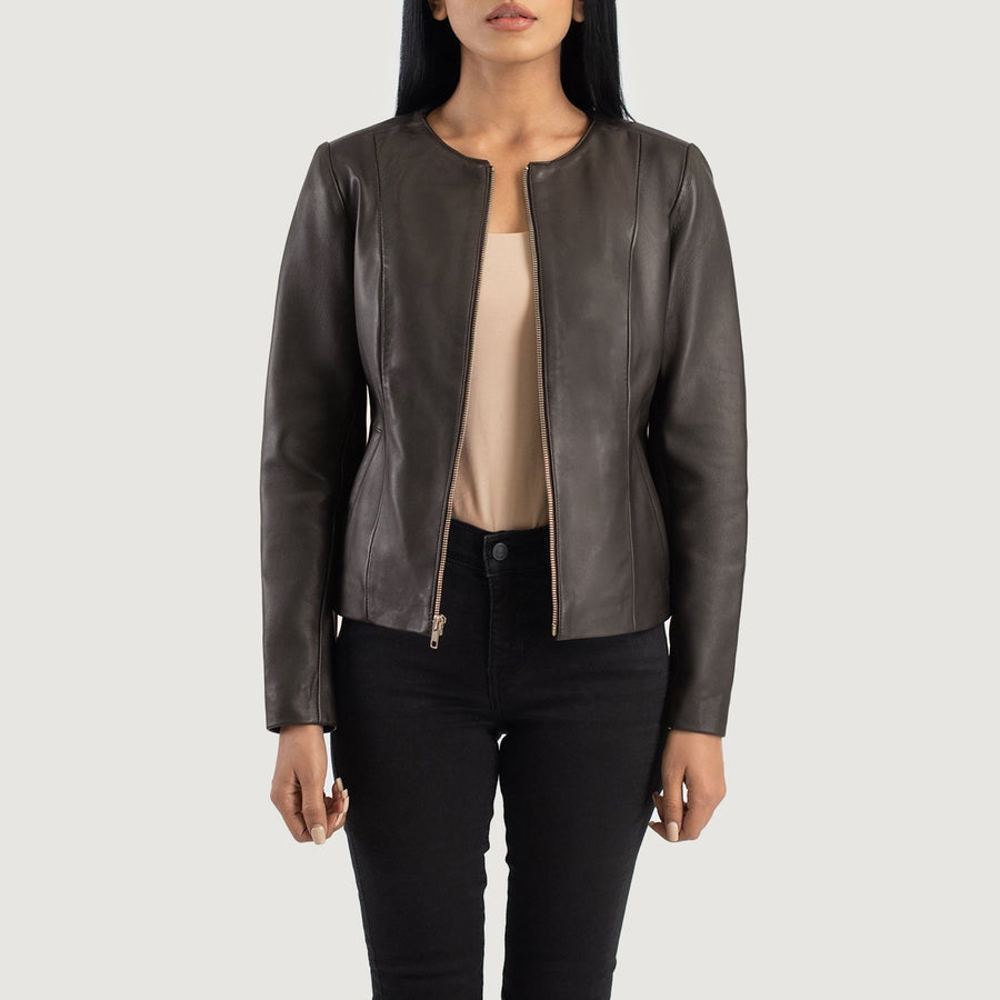 Luxury Sheepskin Collarless Leather Jacket For Women