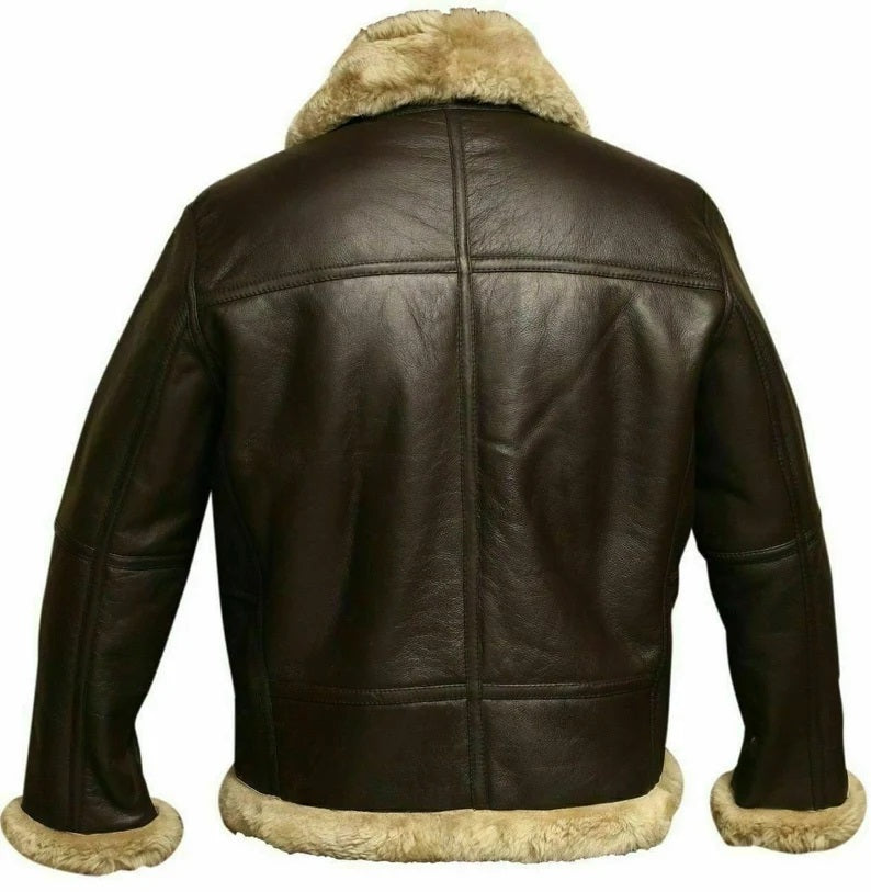 Aviator-Style Men's Bomber Jacket with Faux Fur Collar & Sleeves - Classic Flight Jacket Design