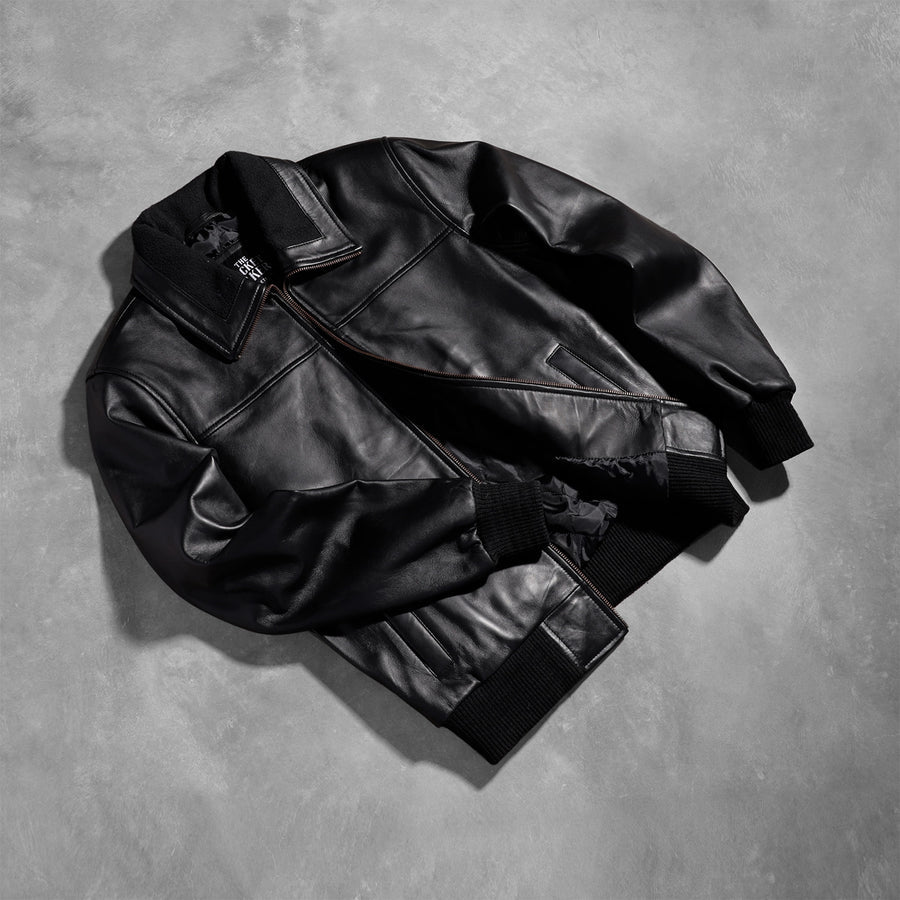 Genuine Sheepskin Leather Jacket with Rib Knit Collar – Semi-Aniline Finish