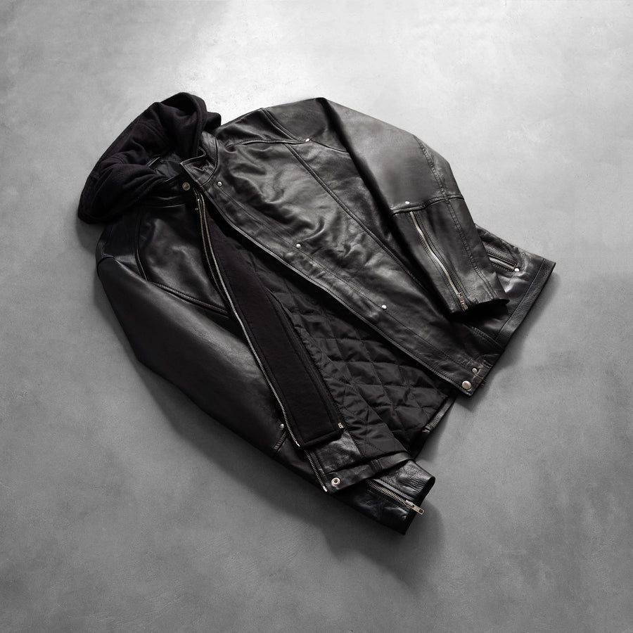 Real Leather Cowhide Jacket with Hood For Men – Timeless Black Style
