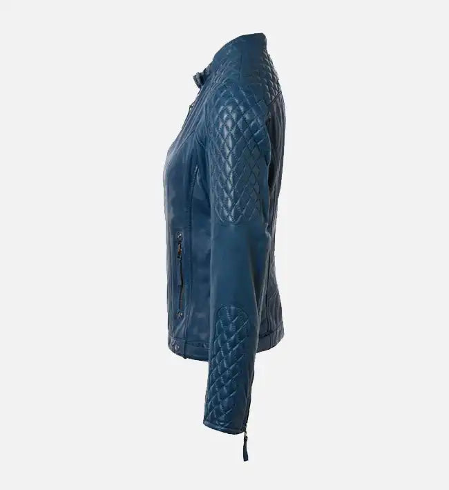 Women’s Sheepskin Short Quilted Shoulder Biker Leather Jacket