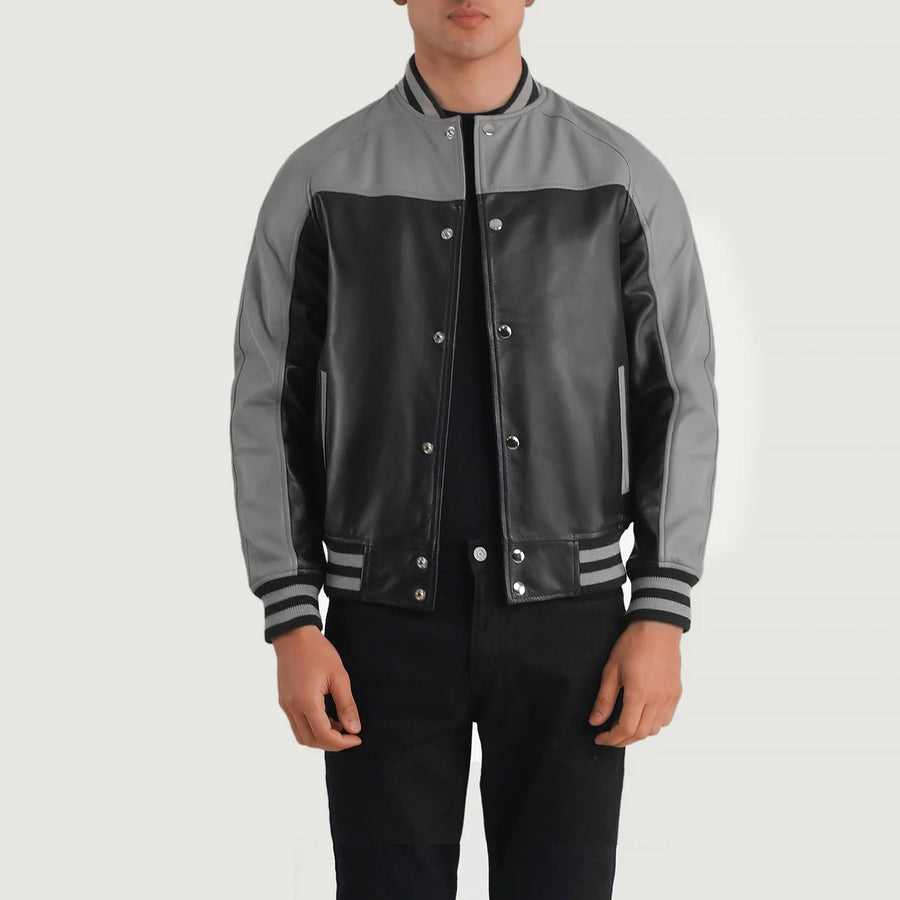 Men’s Semi-Aniline Sheepskin Leather Varsity Jacket with Raglan Sleeves