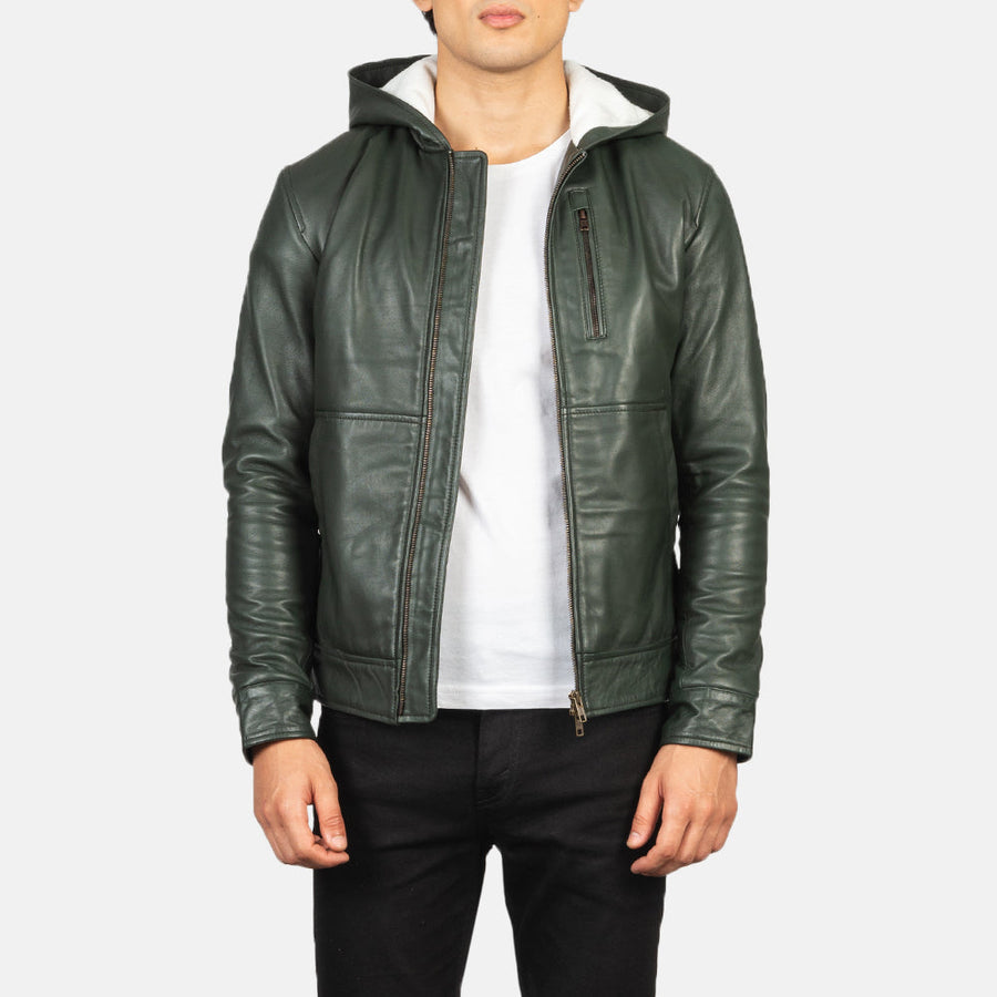Men’s Hooded Sheepskin Leather Jacket with Fleece Lining