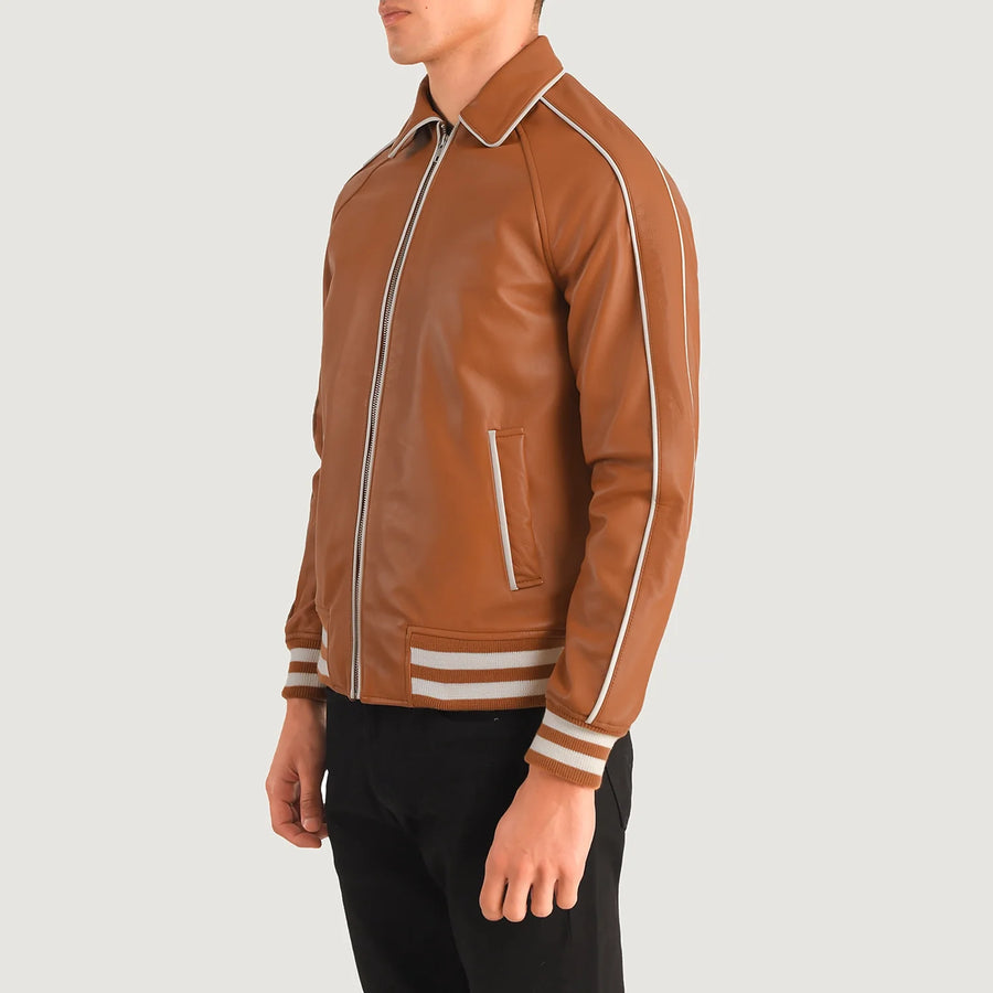 Men’s Semi-Aniline Sheepskin Leather Jacket with Raglan Sleeves