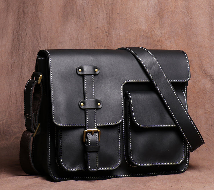 Crazy Horse Leather Laptop Messenger Bag – Vintage Crossbody Business & Office Bag