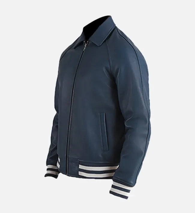 Men’s Genuine Sheepskin Leather Plain Varsity Moto Jacket