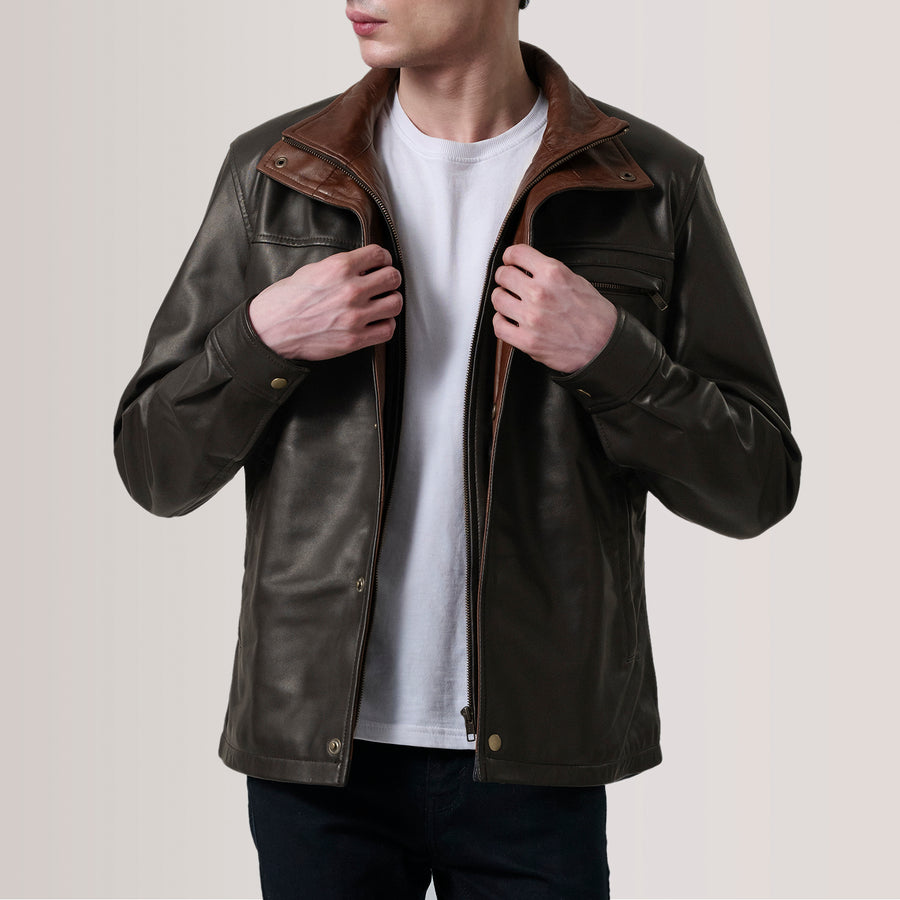 Iconic Sheepskin Leather Jacket with Suede-Lined Shirt Collar
